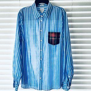 J. Crew Perfect Shirt- Blue Stripe, Tartan Pocket- Size S- NWT